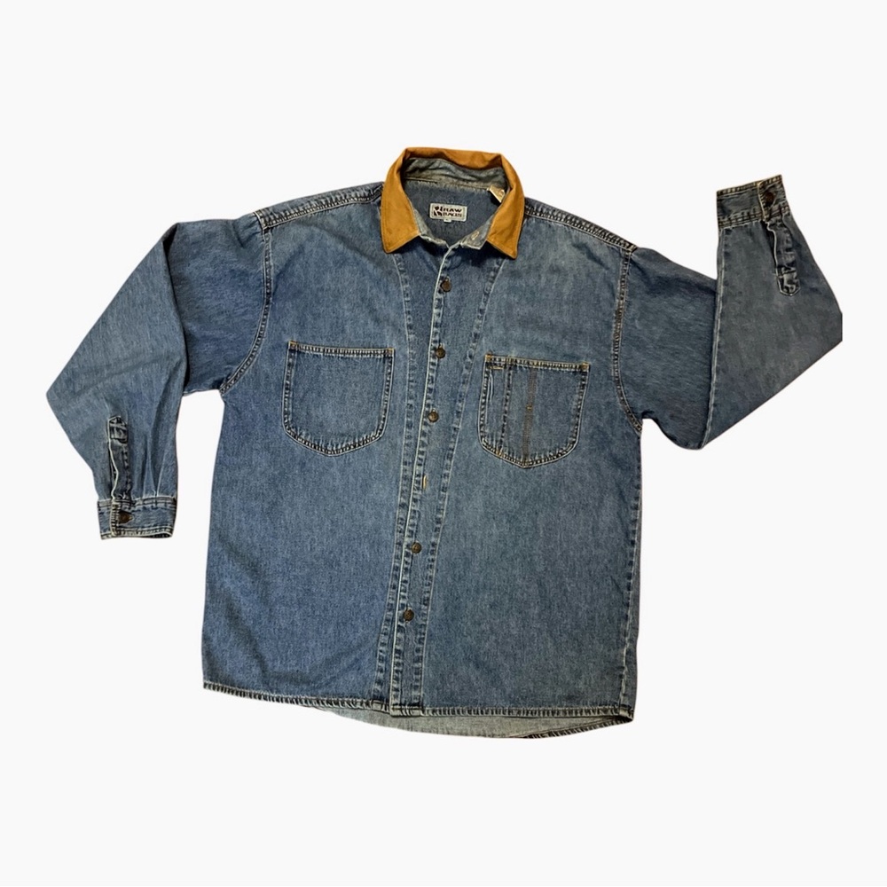 Raw Rags Denim 2YK Vintage Long Sleeve Shirt Leather Collar Size L Hong Kong